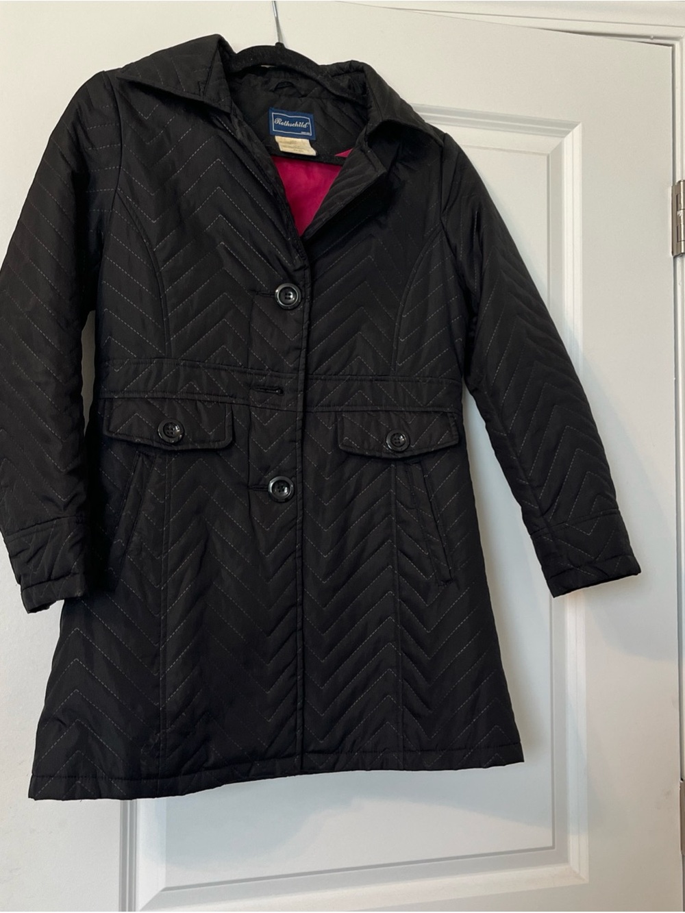 Black Quilted Girls Coat with Button Front - L